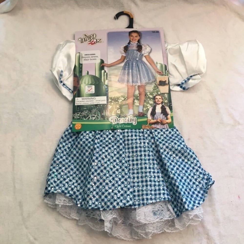Wizard of Oz Dorothy Costume Kids Small Blue Sequin Gingham Dress NIB NWT